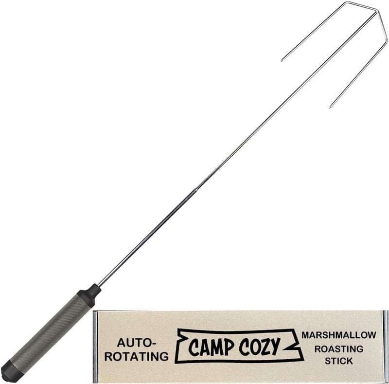 Camp Cozy HotRod 32″ Auto‑Rotating Campfire Roasting Stick – Stainless Steel Battery‑Powered Rotisserie Fork for Hot Dogs & Marshmallows – Collapsible, Kid‑Safe, Portable - Image 1